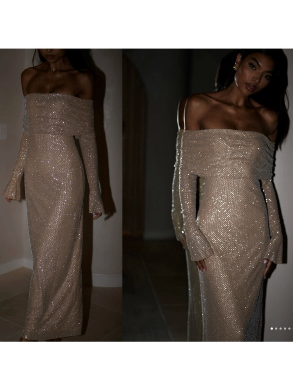 Off Shoulder Diamanté Maxi - Nude rhinestone size  medium  Marcel dress - Picture 2 of 16